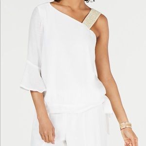 Thalía soda Gauze one Shoulder tie-hem